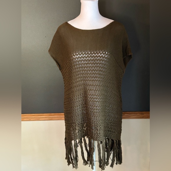 Polo Ralph Lauren Olive Loose Weave Fringe Sweater Top Size Small - Picture 3 of 10